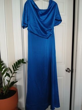 Theia Royal Blue One-Shoulder Satin Gown
